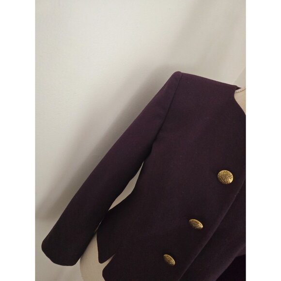 Vintage Maroon Burgundy Pure New Virgin Wool Blazer Jacket 4 Small Petite Gold - Picture 8 of 9